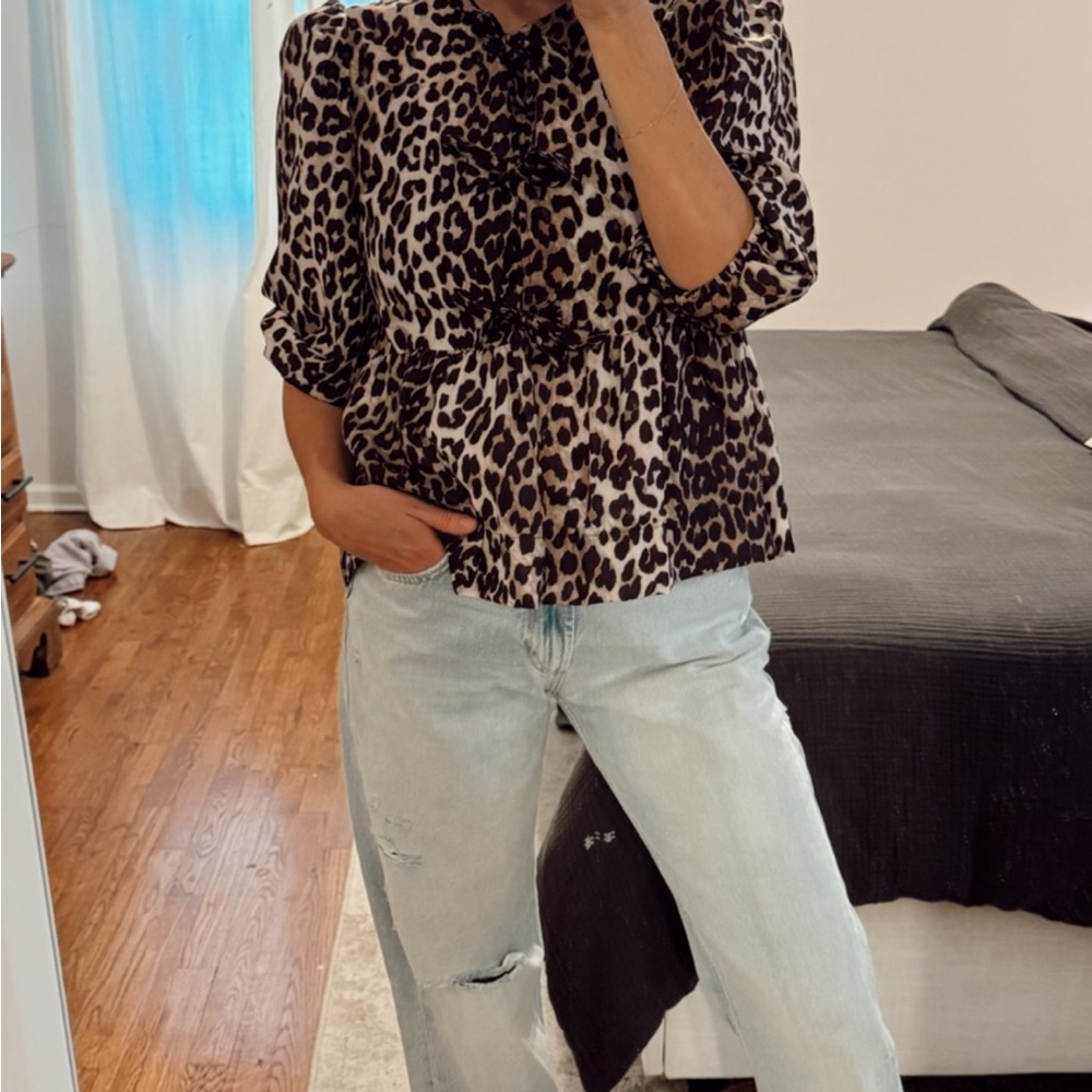 Leopard Print Women's Tie Blouse